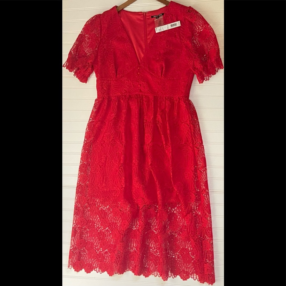 Gianni Bini red dress. Lace flowers. Super cute for an event or weekend fun!